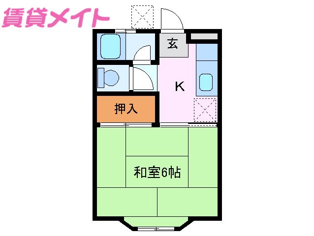 富洲原アパート(1K/2階)の間取り写真