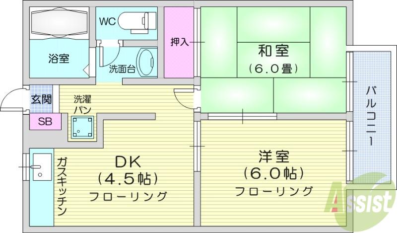 ヴィラクレストA(2DK/2階)の間取り写真