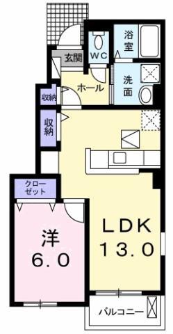 ルシール 鴨島C(1LDK/1階)の間取り写真