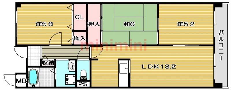 グリーンヒルズ高槻(3LDK/3階)の間取り写真