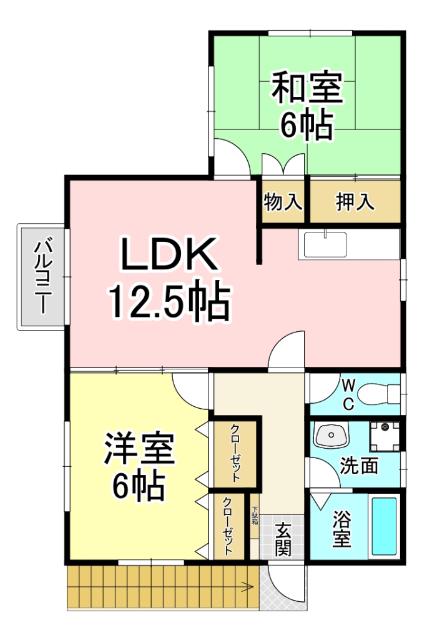 ボヌール中井口(2LDK/2階)の間取り写真