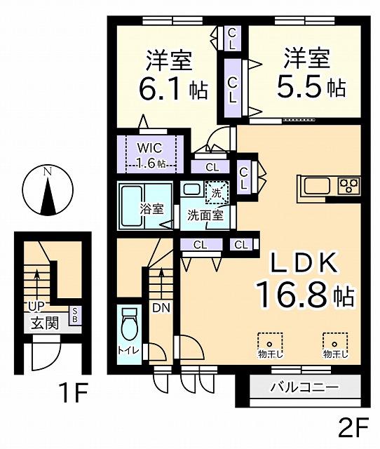 ボヌールメゾン調布(2LDK/2階)の間取り写真