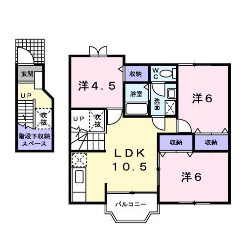 ライジングサン山ノ上(3LDK/2階)の間取り写真