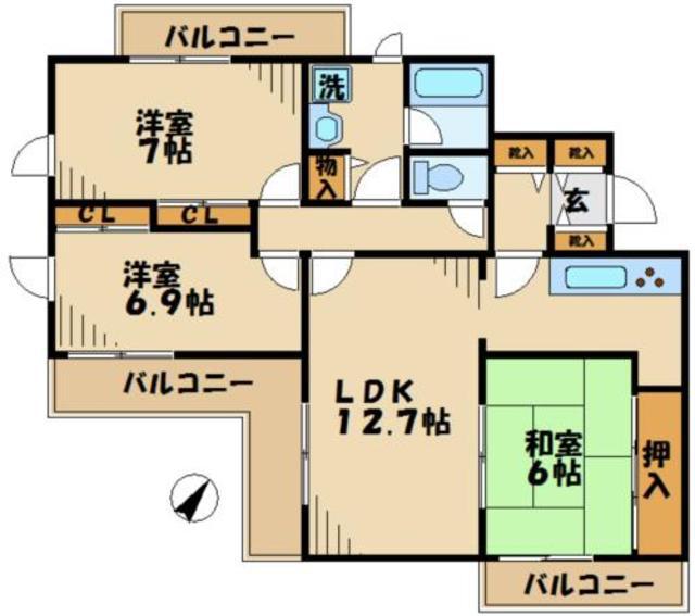クローバーハイツ(3LDK/4階)の間取り写真