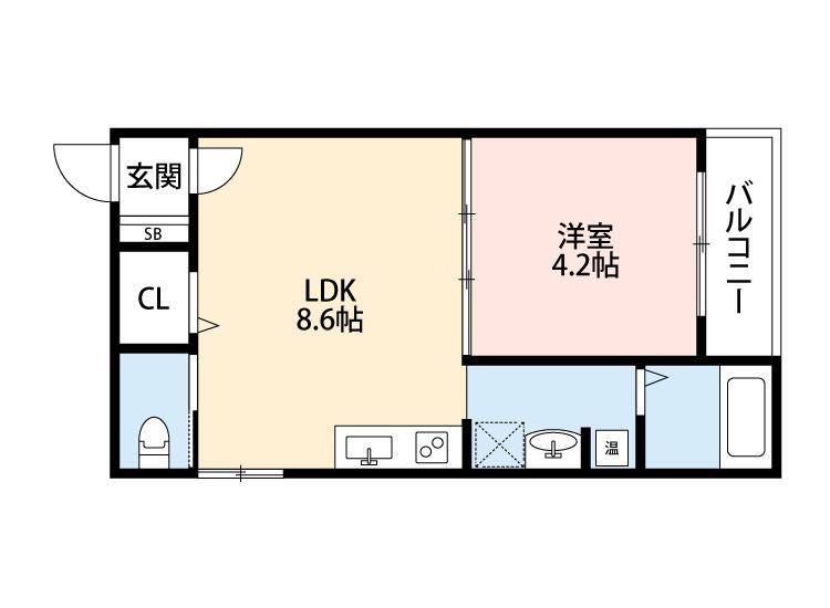 リバーサイド南摂津一津屋(1LDK/1階)の間取り写真