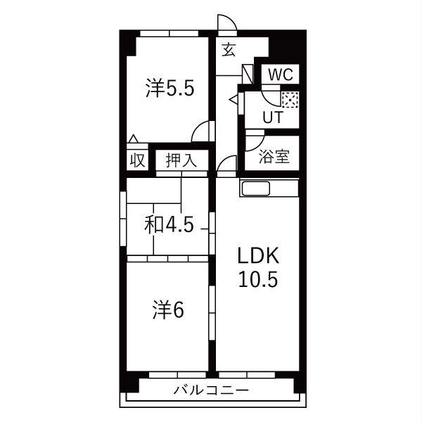 グランドールYK(3LDK/3階)の間取り写真