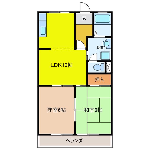 リバティはやの A(2LDK/1階)の間取り写真