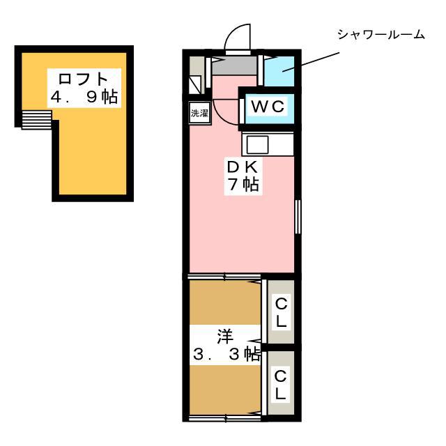 オークコート(1DK/2階)の間取り写真