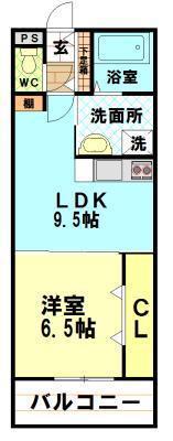 フレグランスカルディア(1LDK/2階)の間取り写真
