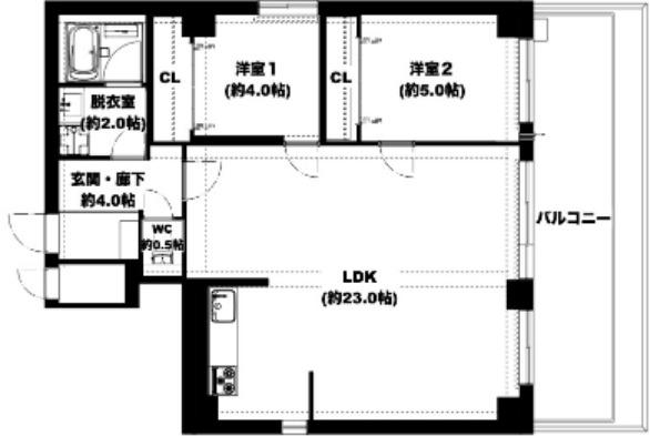 ベルデ谷町(2LDK/4階)の間取り写真