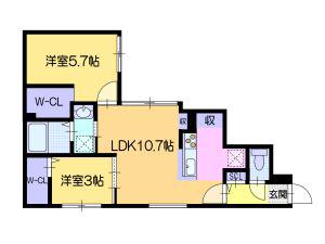 GARBO中島公園(2LDK/2階)の間取り写真