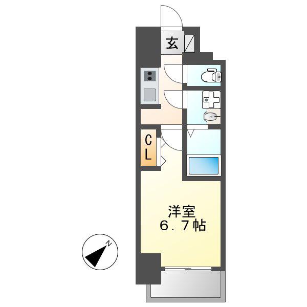 S-RESIDENCE茶屋ヶ坂(1K/14階)の間取り写真