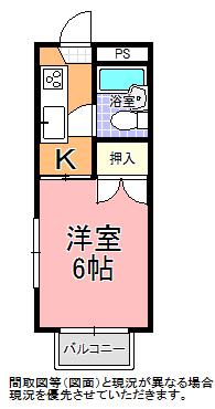 サマックスB棟(1K/1階)の間取り写真