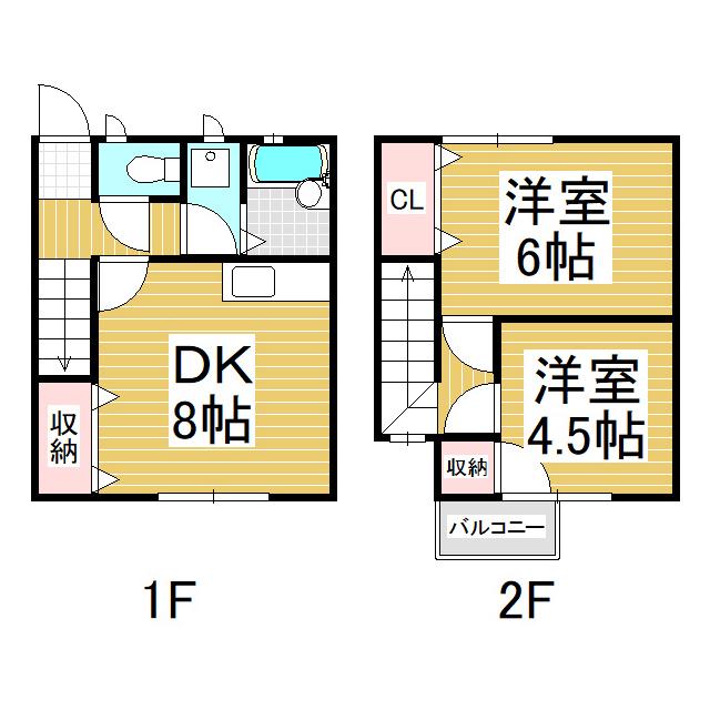 古旗アパート A棟(2DK/2階)の間取り写真