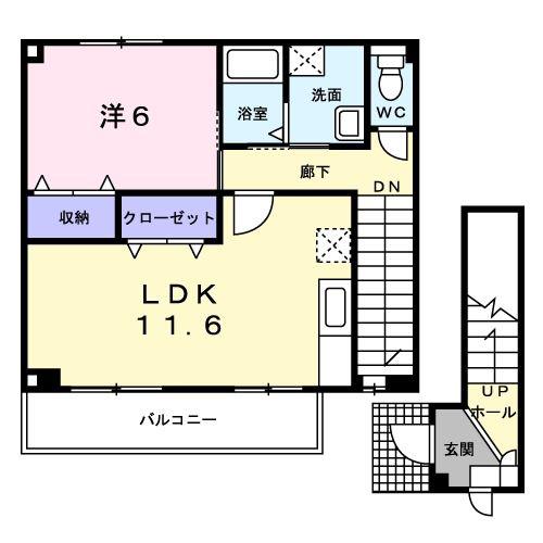 リバーサイドセイバリー(1LDK/2階)の間取り写真