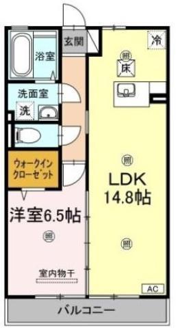 ウィルモア夷山B棟(1LDK/1階)の間取り写真