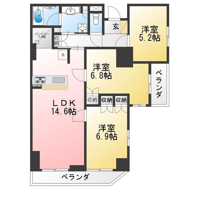 EVERGREEN(3LDK/9階)の間取り写真