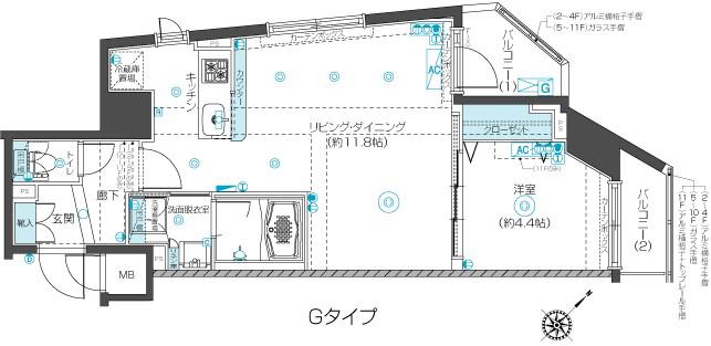 フェニックス新横濱クアトロ(1LDK/2階)の間取り写真