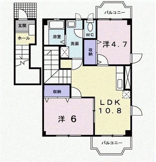 ラフィーネ・プロムナードA(2LDK/2階)の間取り写真