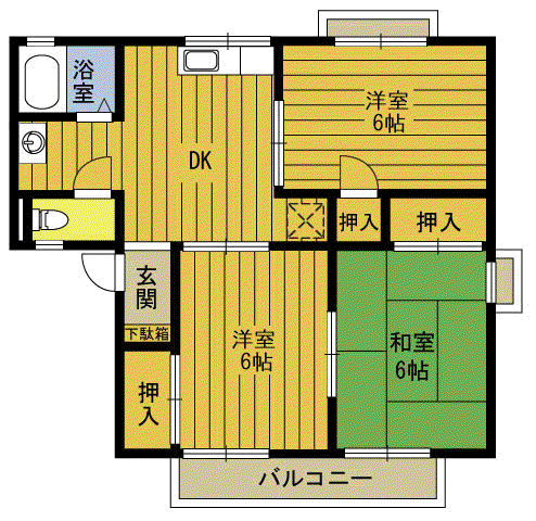 セジュールサンセームB棟(3DK/1階)の間取り写真