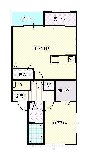 たんぽぽコーポ戸出C棟(1LDK/1階)の間取り写真
