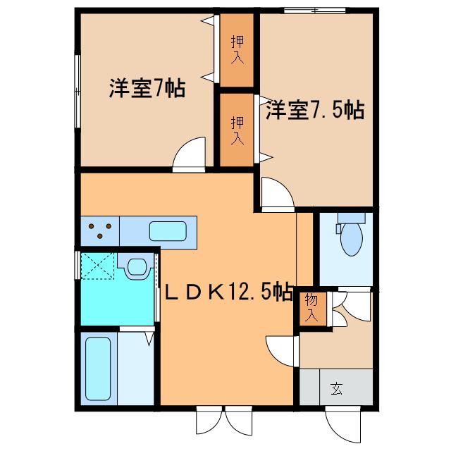 ユアテラスIII(2LDK/1階)の間取り写真