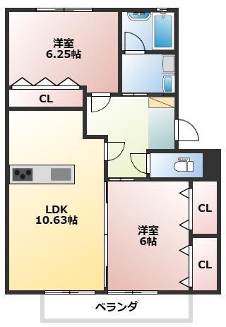 ベルメナージュAKBII(2LDK/1階)の間取り写真