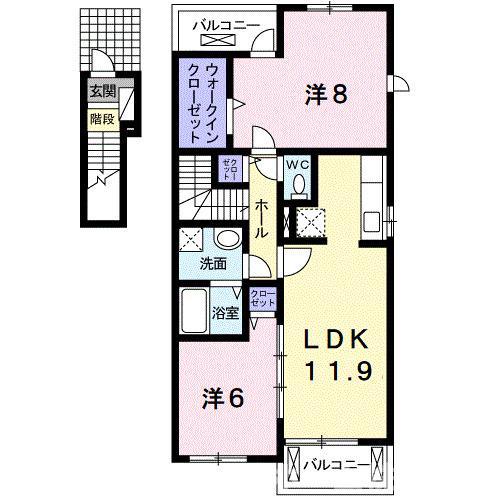フォレスト・ヒル(2LDK/2階)の間取り写真