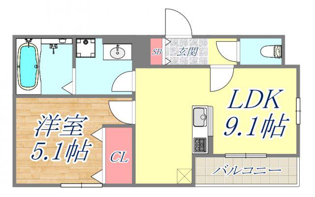 フルール花隈町(1LDK/3階)の間取り写真
