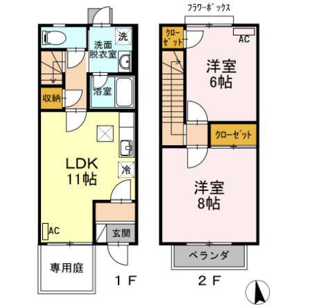 ブランシェ上里(2LDK/1階)の間取り写真