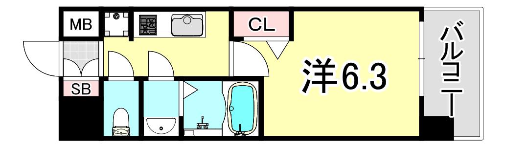 プレサンス尼崎アルモナ(1K/8階)の間取り写真