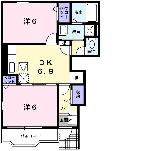 プロムナード B(2DK/1階)の間取り写真