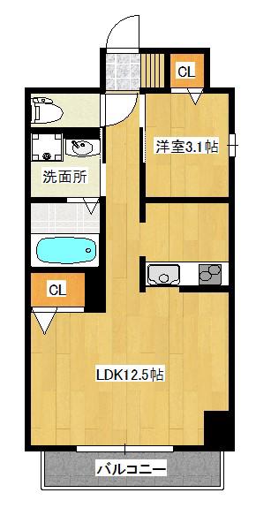 エイホームビル(1LDK/3階)の間取り写真