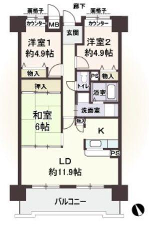 アメニティー江戸堀(3LDK/11階)の間取り写真