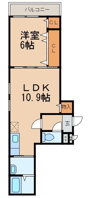 フジパレス市駅東II番館(1LDK/3階)の間取り写真
