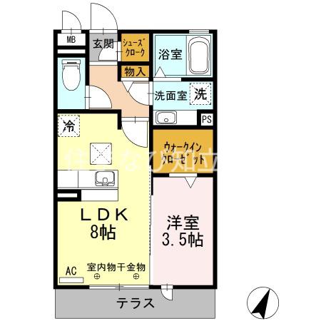 スクエア新富(1LDK/1階)の間取り写真