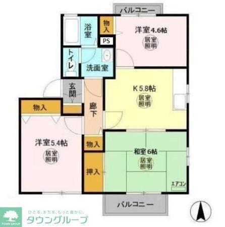 ニュープレミール C棟(3K/2階)の間取り写真