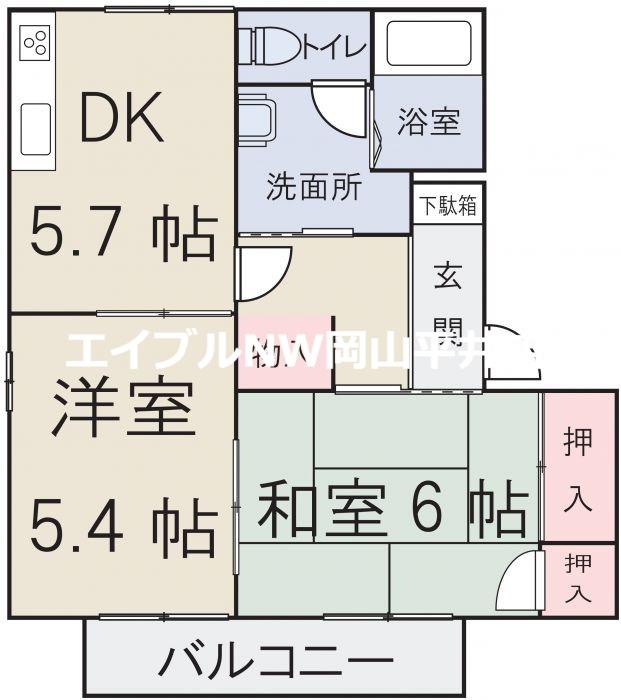 マルシンアパート D(2DK/2階)の間取り写真
