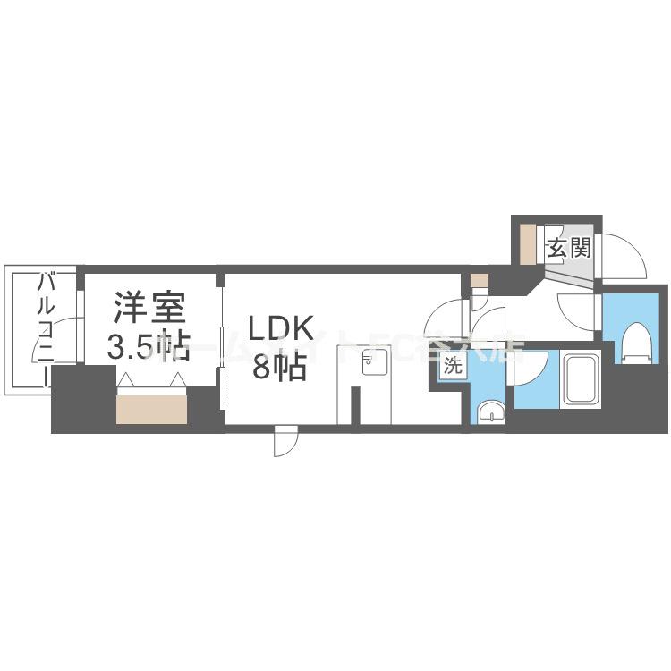 レジュールアッシュ谷町四丁目グランクラス(1LDK/2階)の間取り写真