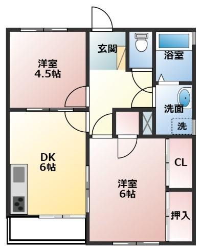 ビバリーガーデン大島A棟(2DK/2階)の間取り写真