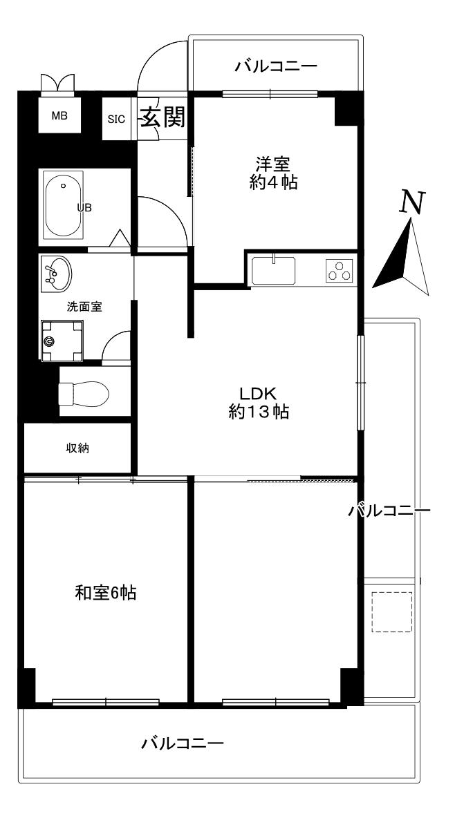 阪急六甲徒歩3分 ペット事業用可 六甲北中ビル(2LDK/3階)の間取り写真