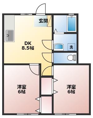 オレンジハウスB(2DK/1階)の間取り写真