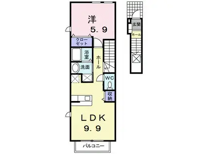 シェトワ(1LDK/2階)の間取り写真