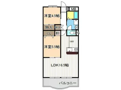 メゾン二村II(2LDK/4階)の間取り写真