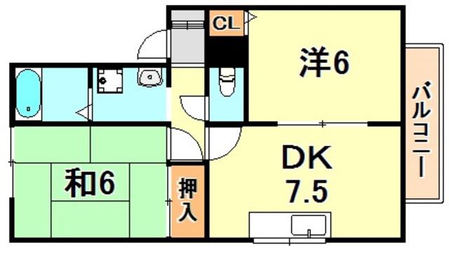 エクセルハイツ桃山(2DK/2階)の間取り写真