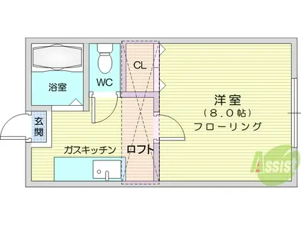 ホワイトキャッスル富田(1K/1階)の間取り写真