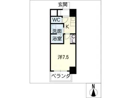 ランドハウス八事(1K/7階)の間取り写真