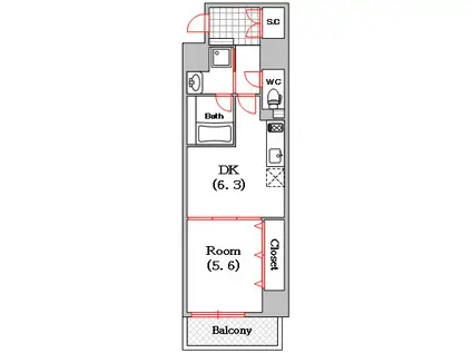 ベルフォーレ イガ(1DK/3階)の間取り写真