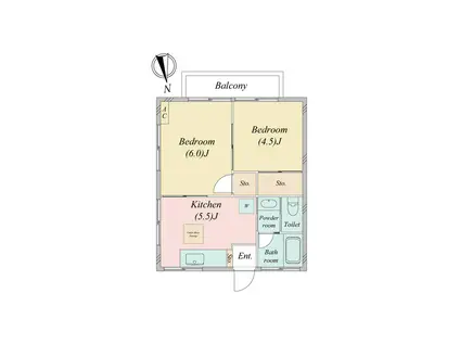 ハイツ若葉(2DK/1階)の間取り写真