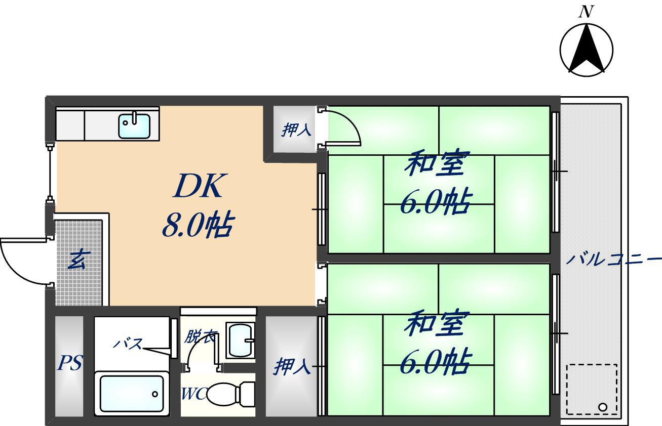 旭ガーデンハイツ(2DK/2階)の間取り写真